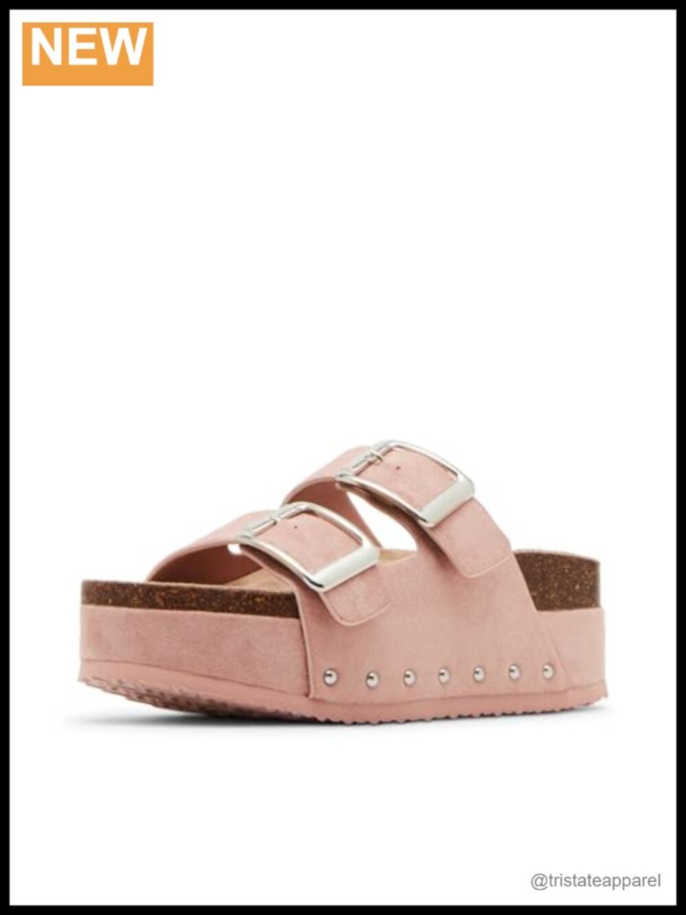 Faux Leather Slide Sandals Platform Open Toe Double Strap Slip On